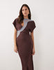 lace appliqué grown on sleeves bias cut satin dress in plum