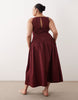 Curve structured cotton sateen tie bust dropped waist midaxi sundress in burgundy