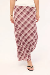 Luck & Trouble Linear Check Maxi Skirt Burgundy Print