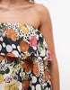 mini bandeau dress with ruffle details in fruit print