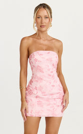 Electra Mini Dress - Strapless Bodycon Embellished Sequin Dress in Soft Pink