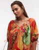 scoop neck poplin mini dress with tie sleeves in print