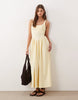 gathered crepe midi dress in buttermilk