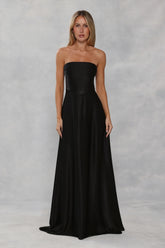 The Serina Strapless Satin Maxi Dress Black
