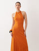 halter trapeze midi dress in orange