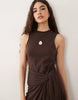 sleeveless midi dress with tie waist in chocolate