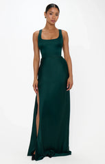 Lana Maxi Dress ~ Deep Emerald Luxe Satin