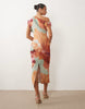 midi dress in scuba-style fabric in blue floral