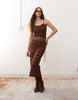 Miss Selfridge lace and ruffle detail midi dress in chocolate