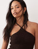 crinkle cami halter midi dress in chocolate