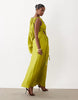 one-shoulder blouson maxi dress with cut-out waist in lime green