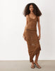 River Island metallic fringed asymmetric knit midi dress in bronze