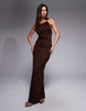 South Beach knitted maxi beach dress in dark brown