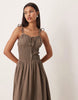 Esmée shirred detail maxi beach dress in brown