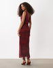 Mango cowl neck mesh maxi dress in red floral print