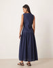 slash neck asymmetric vest midaxi sundress with dropped waist in navy
