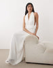 Six Stories pleated plunge ruffle detail maxi dress in white