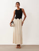 color block crinkle midi dress in black & cream