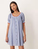 babydoll button down mini dress in blue and red stripes