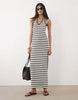 crochet jersey halter neck maxi dress in mono stripe