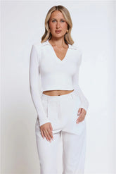BASE Form Luxe Knit Collared Long Sleeve Top White