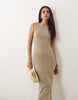 Mango twist strap jersey midi dress in beige