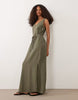 JDY tie waist linen blend maxi dress in khaki