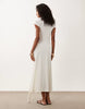 short sleeve midi dress with tie waist in cream