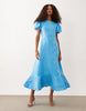 Sister Jane exclusive jacquard puff sleeve structured hem midi dress in light blue