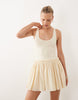 dropped waist mini dress with crinkle cotton skirt in buttermilk