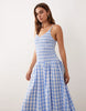 Esmée shirred drop waist maxi beach dress in blue & white gingham