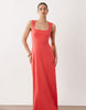 square neck seam detail midi dress in red