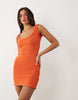 Wanderdoll Hallie knit rope trim detail tie back mini dress in orange