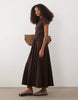 short sleeve midaxi dress with tie waist in chocolate