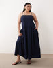Curve denim smock midi dress with side pockets in inky wash