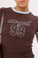 Luck & Trouble New York Baby Tee Brown