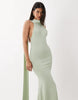 scarf detail maxi dress with plunge back in sage green
