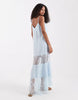 lace inserts handkerchief hem maxi dress in blue