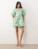 Sister Jane jacquard puff sleeve bubble hem mini dress in pistachio floral