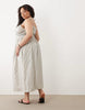 Esmée Curve tie strap shirred beach maxi dress in beige & white stripes