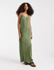 PIECES plisse cami maxi dress in olive green