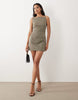 Kaiia exclusive 90s tailored square neck open back belted mini dress in charcoal