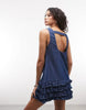 Reclaimed Vintage denim cami mini dress with ruffle details in mid blue