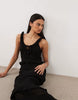 Miss Selfridge frill detailing crochet midaxi dress in black