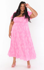 Mia Midi Dress ~ Pink Clip Floral
