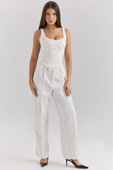 white pinstripe high waist tailored trousers