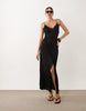 crinkle lace trim semi sheer maxi dress in black