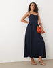 VILA jacquard jersey cami midi dress with waist details in navy