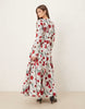 slash neck maxi dress with full skirt in floral polkadot