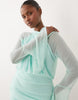 Daska mesh drape long sleeve high neck maxi dress in aqua